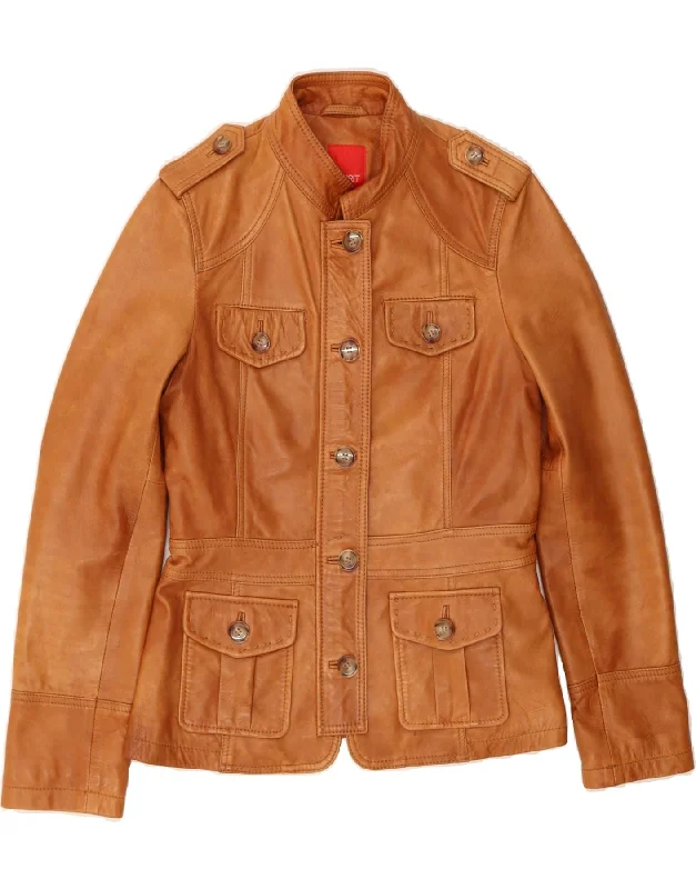 Big Sale Event ESPRIT Womens Military Leather Jacket UK 10 Small Brown Leather