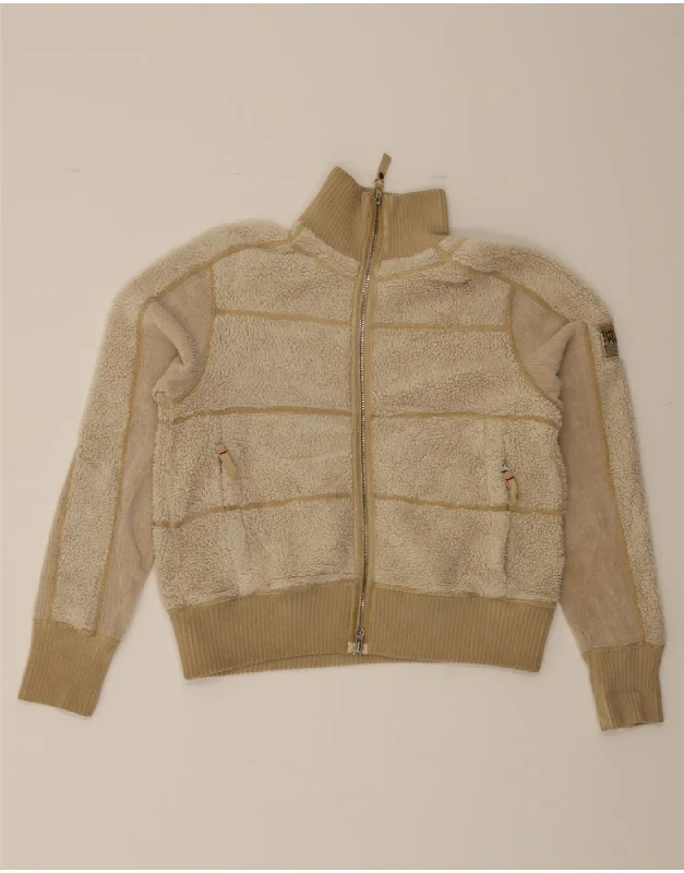 Clothes For Sale THINK PINK Womens Crop Fleece Jacket UK 14 Medium Beige Striped