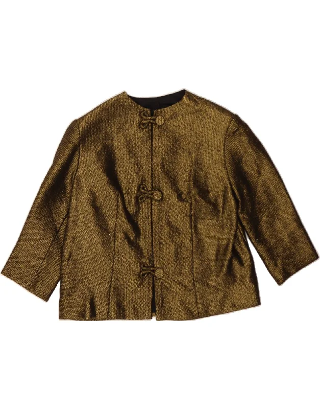 Contemporary Women's Clothing VINTAGE Womens 3/4 Sleeve 3 Button Blazer Jacket UK 16 Large Gold Contemporary Women's Clothing VINTAGE Womens 3/4 Sleeve 3 Button Blazer Jacket UK 16 Large Gold