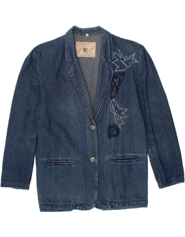Women's Vacation Outfit VINTAGE Womens Longline 2 Button Blazer Jacket IT 42 Medium Blue Floral