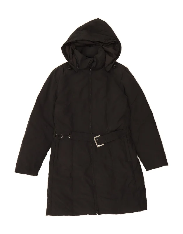 High-End Women's Apparel SISLEY Womens Hooded Padded Coat UK 10 Small Black Polyester