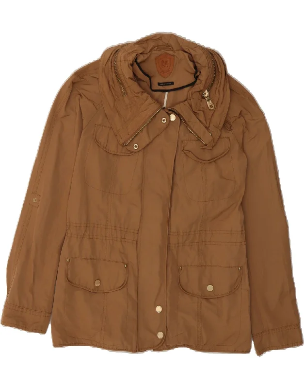 Discount Price MASSIMO DUTTI Womens Hooded Utility Jacket UK 6 XS Brown Cotton