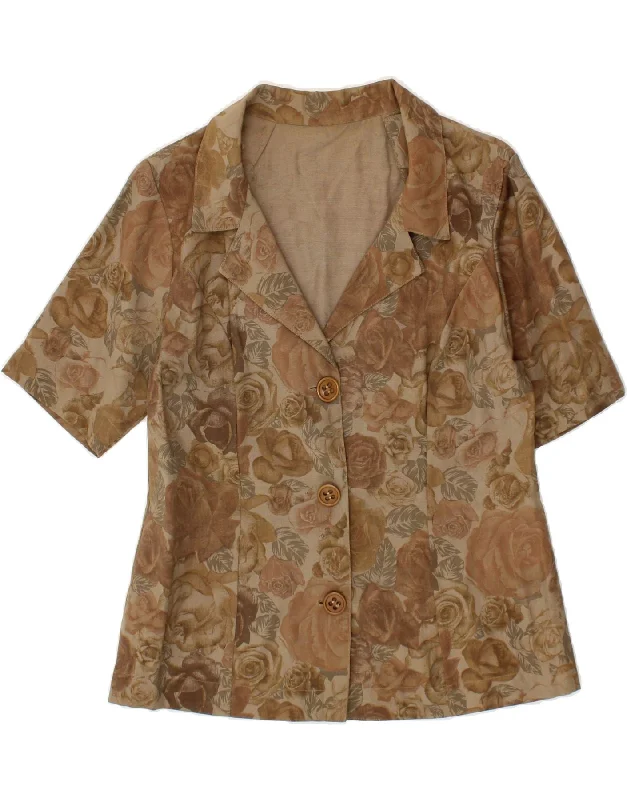 Women's Clothes For Work Events VINTAGE Womens Short Sleeve Blazer Jacket UK 12  Medium Brown Floral
