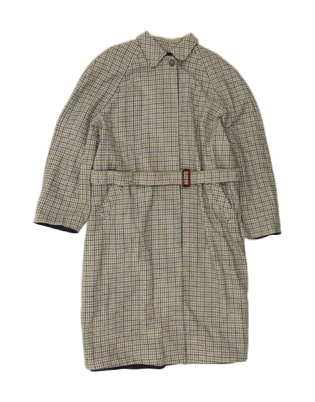 Summer Sale VINTAGE Womens Reversible Overcoat UK 20 2XL Green Houndstooth