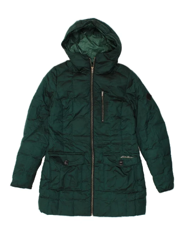 Women's Tailored Outfit EDDIE BAUER Womens Hooded Padded Jacket UK 10 Small Green Nylon