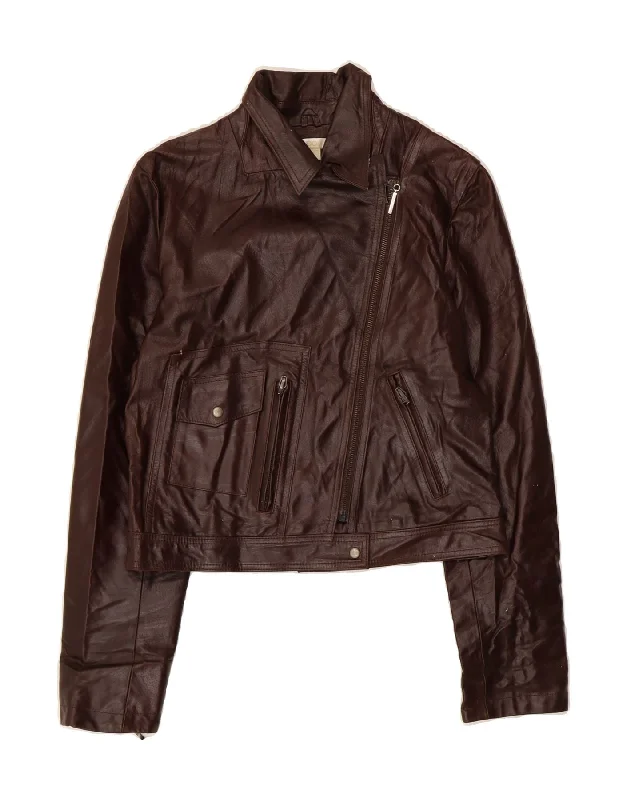 Women's Trendy Clothing KOOKAI Womens Crop Leather Jacket EU 40 Medium Brown