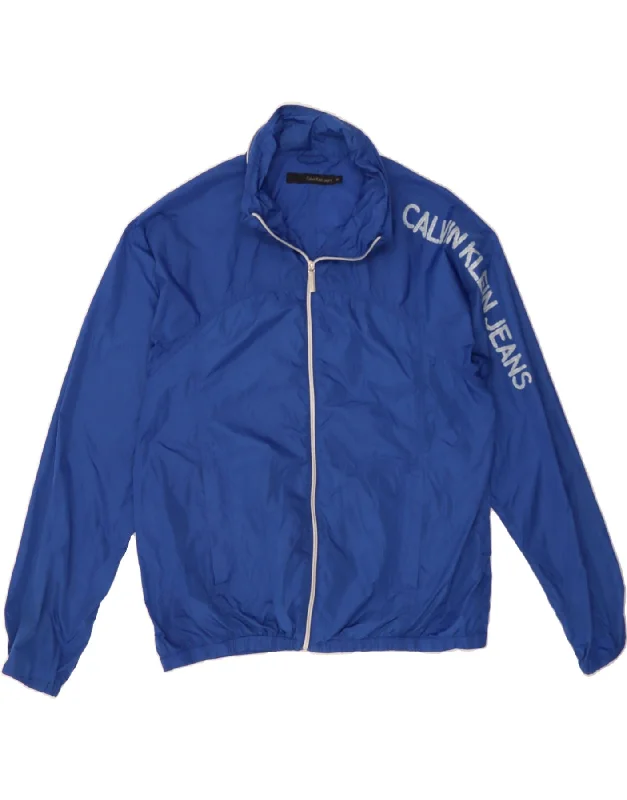 Fashionable Women's Outfit CALVIN KLEIN JEANS Womens Graphic Bomber Jacket UK 20 2XL Blue Nylon