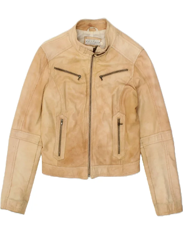 Affordable Luxury Women's Apparel VINTAGE Womens Crop Leather Jacket UK 14 Large Beige Leather Biker Affordable Luxury Women's Apparel VINTAGE Womens Crop Leather Jacket UK 14 Large Beige Leather Biker