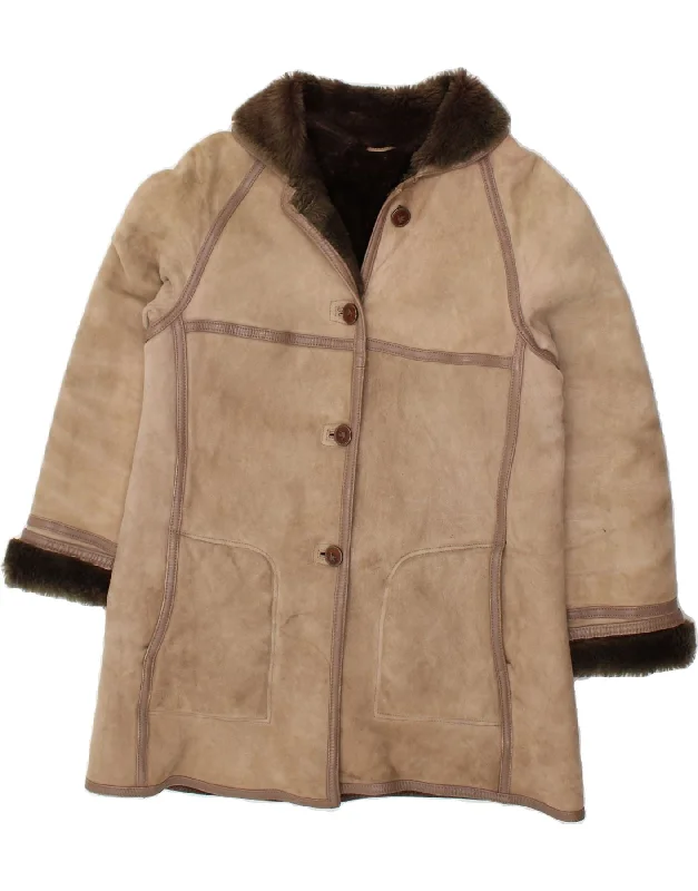 Summer Sale VINTAGE Womens Shearling Jacket IT 46 Large Beige