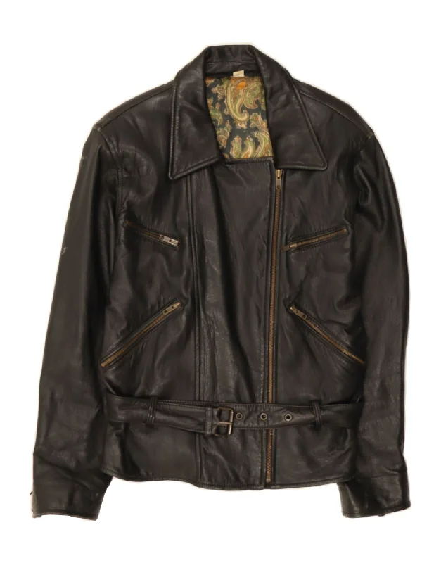 Glamorous Evening Wear VINTAGE Womens Leather Jacket EU 42 Large Black Leather