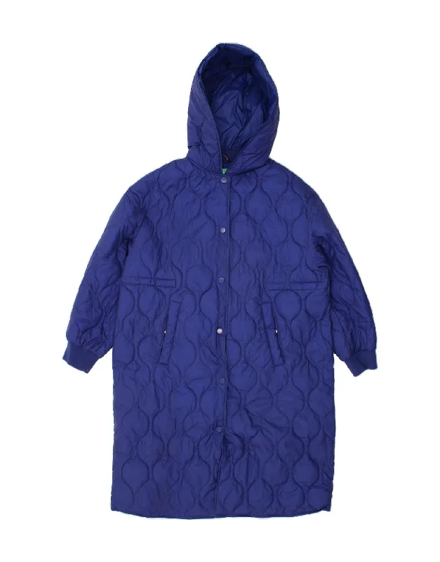 Woman Clothing BENETTON Womens Oversized Hooded Padded Coat UK 6 XS Blue Nylon
