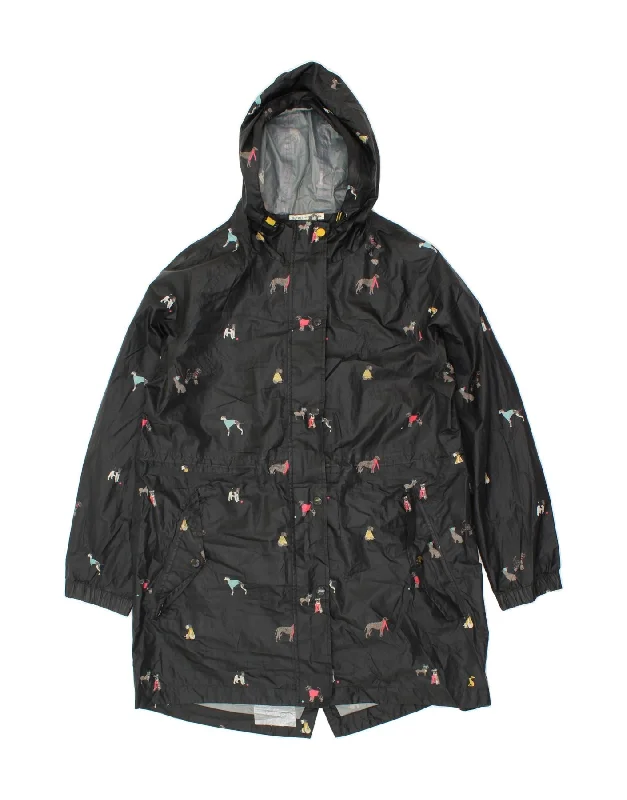 Discount Price JOULES Womens Hooded Raincoat UK 16 Large Black Animal Print Polyester