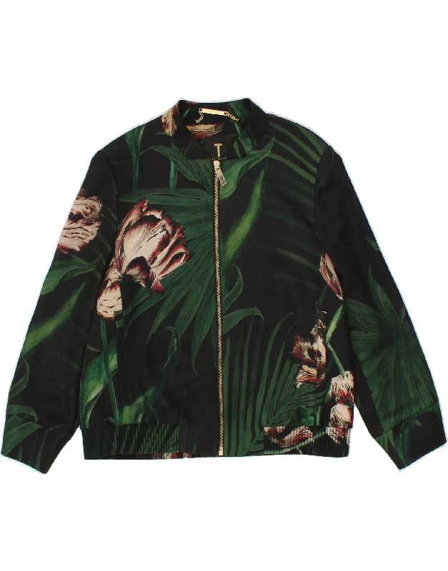 Fashion-forward Women's Clothing TED BAKER Womens Bomber Jacket Size 3 Medium Black Floral Polyester Fashion-forward Women's Clothing TED BAKER Womens Bomber Jacket Size 3 Medium Black Floral Polyester
