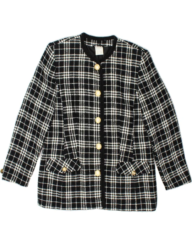 Women's Trendy Attire VINTAGE Womens 5 Button Blazer Jacket EU 40/42 Large Black Check Viscose Women's Trendy Attire VINTAGE Womens 5 Button Blazer Jacket EU 40/42 Large Black Check Viscose