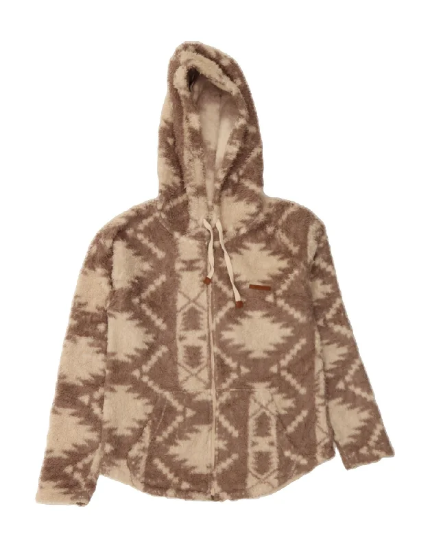 Boutique Dress Online BILLABONG Womens Hooded Fleece Jacket UK 10 Small Beige Fair Isle Aztec