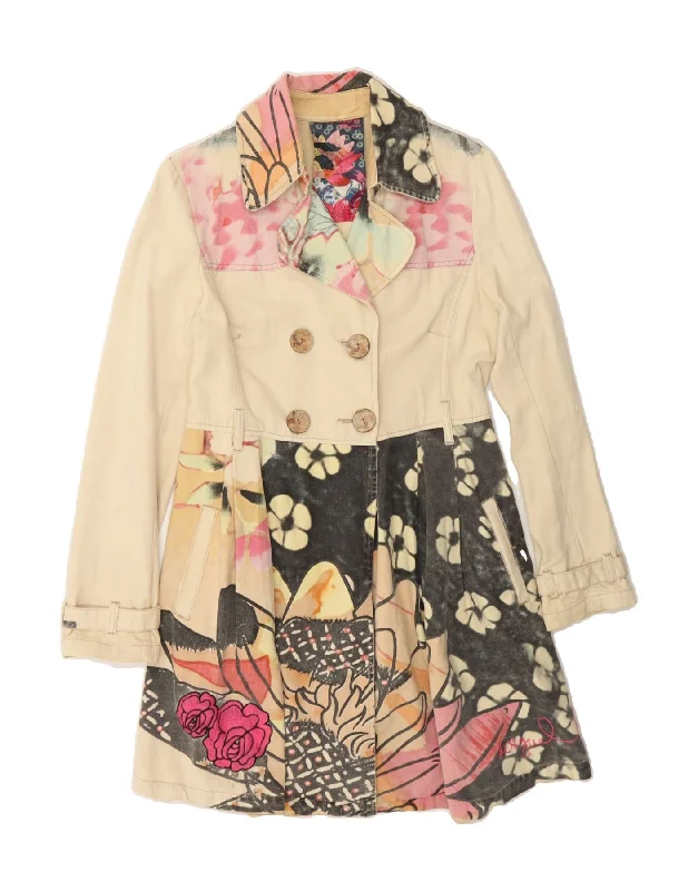Comfortable Women's Outfits DESIGUAL Womens Graphic Trench Coat EU 38 Medium Beige Floral Comfortable Women's Outfits DESIGUAL Womens Graphic Trench Coat EU 38 Medium Beige Floral