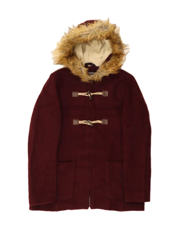 Modern Casual Clothing FAT FACE Womens Hooded Duffle Coat UK 12 Medium Maroon Wool