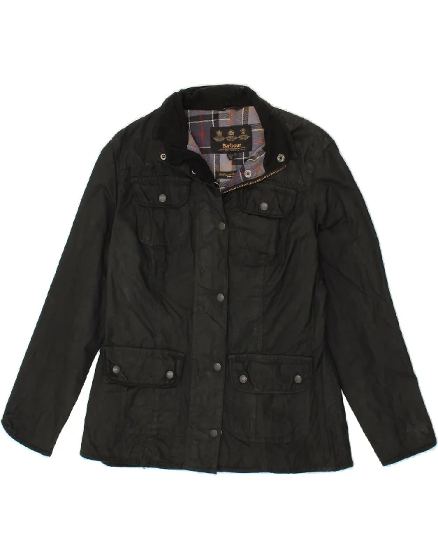 Casual Clothing For Women BARBOUR Womens Waxed Cotton Jacket UK 12 Medium Black Cotton
