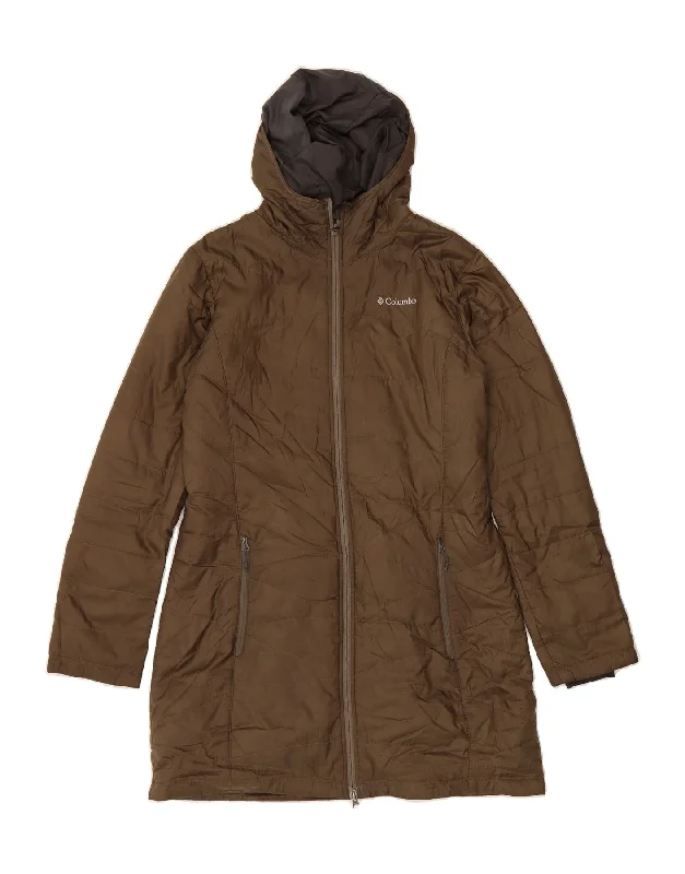 Women's Evening Wear Attire COLUMBIA Womens Omni-Heat Hooded Padded Coat UK 16 Large Brown Polyester