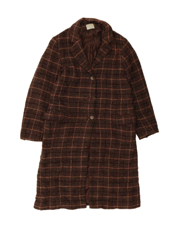 Women's Fashion-Forward Apparel OASIS Womens Overcoat UK 14 Large Brown Check Wool