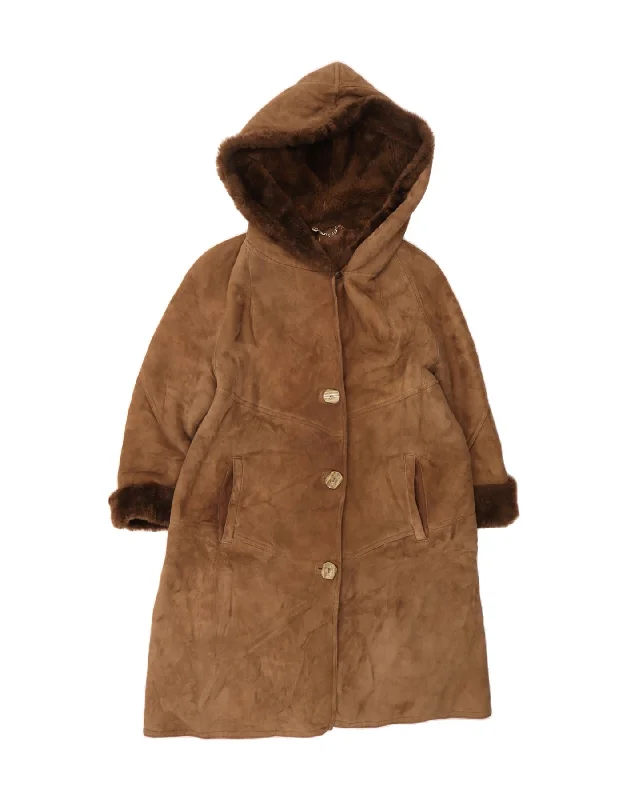 Comfortable Women's Attire VINTAGE Womens Oversized Hooded Coat UK 14 Medium Brown Shearling Comfortable Women's Attire VINTAGE Womens Oversized Hooded Coat UK 14 Medium Brown Shearling