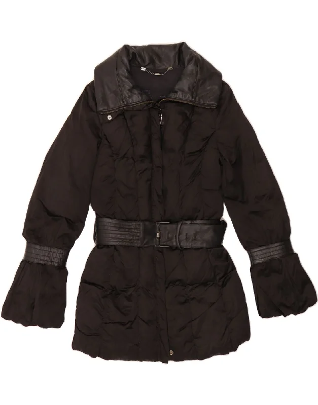 Bold Prints Casual Chic TRUSSARDI Womens Padded Jacket IT 42 Medium Black Polyester
