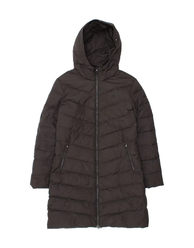 Women's Transitional Attire CALVIN KLEIN JEANS Womens Hooded Padded Coat UK 14 Medium Black Polyester
