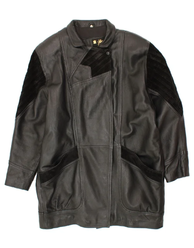 Trendy Boutique Online VINTAGE Womens Leather Coat UK 18 XL Black Patchwork Leather