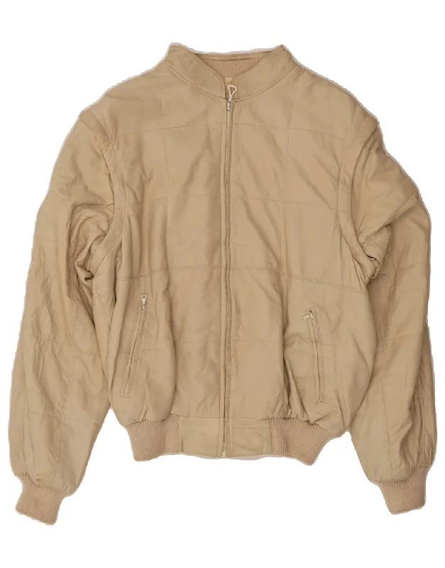 Modern Women's Outfit VINTAGE Womens Leather Jacket UK 18 XL Beige