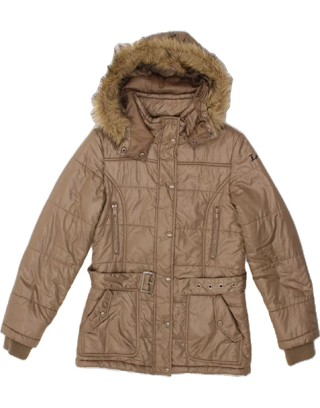 Women's Clothing For Special Occasions LEE Womens Hooded Padded Jacket UK 10 Small Brown Polyamide
