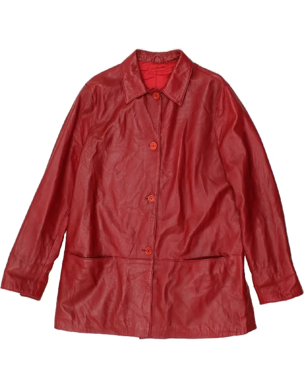 Women's Holiday Clothing VINTAGE Womens Faux Leather Jacket IT 44 Medium Maroon Polyester