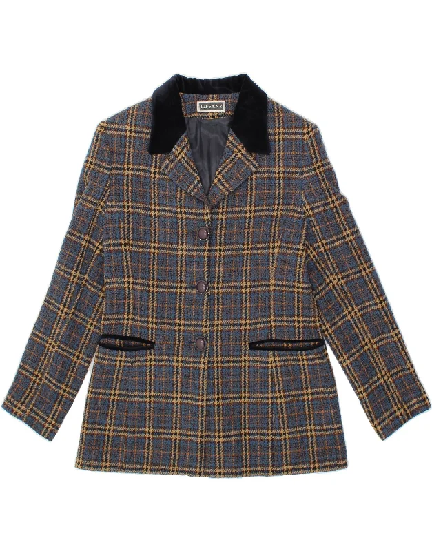 Earthy Tones TIFFANY Womens Longline 3 Button Blazer Jacket IT 44 Medium Blue Check