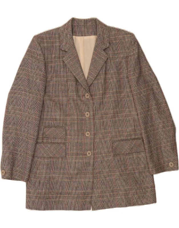 Modern Women's Fashion with Vintage Touches DONEGAL DESIGN Womens 4 Button Blazer Jacket UK 14 Large Grey Check Wool Modern Women's Fashion with Vintage Touches DONEGAL DESIGN Womens 4 Button Blazer Jacket UK 14 Large Grey Check Wool