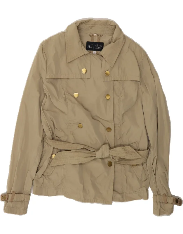 Workwear Fashion for Women ARMANI Womens Trench Coat US 10 Large Beige Polyester