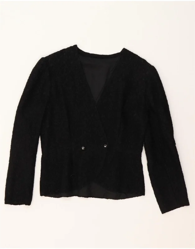 Workwear Fashion for Women VINTAGE Womens Double Breasted Blazer Jacket UK 12 Medium Black Paisley