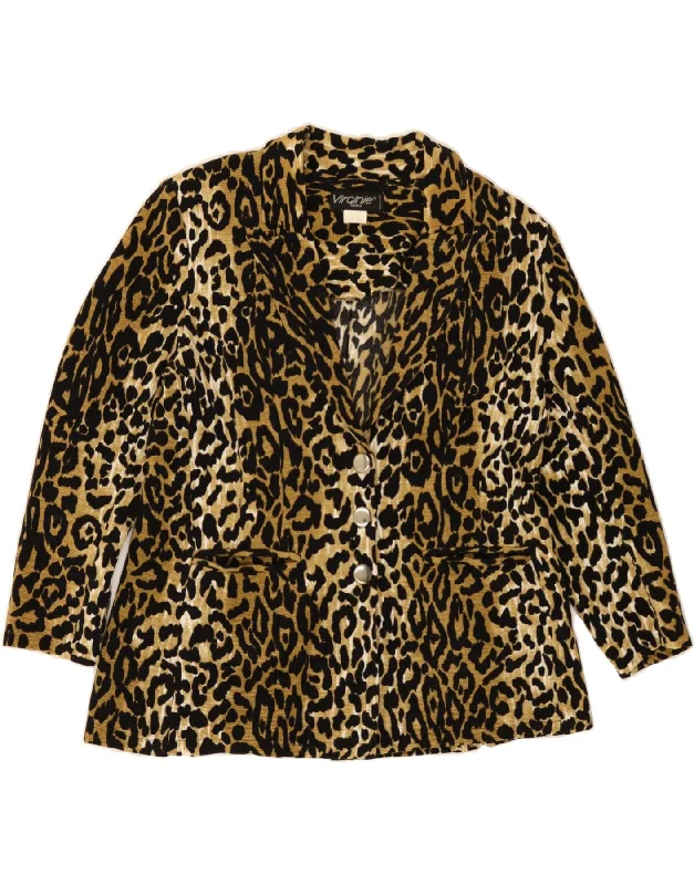 Women Clothing VIRGINIE Womens 3 Button Blazer Jacket UK 16 Large Yellow Animal Print