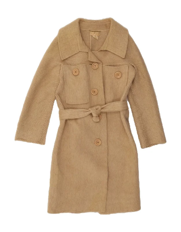 Women's Romantic Outfit VINTAGE Womens Overcoat UK 12 Medium Beige Striped Alpaca Wool