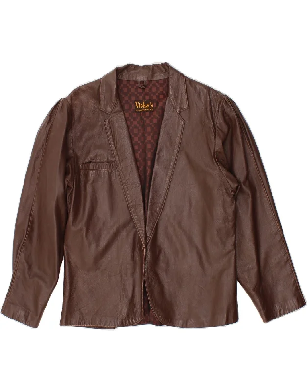 Women's Athletic Apparel VINTAGE Womens Leather Jacket UK 14 Medium Brown
