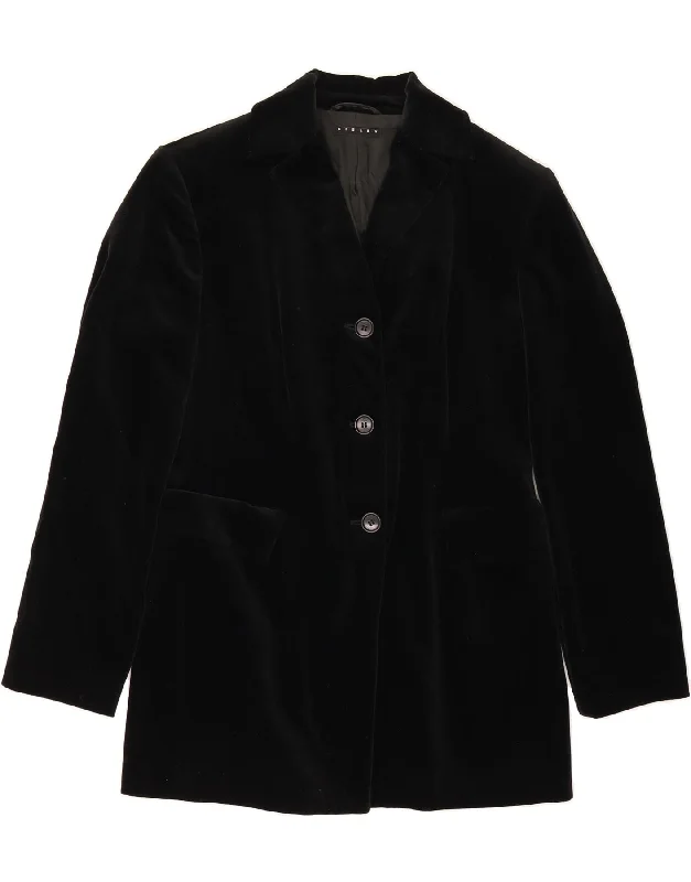 Premium Fabrics SISLEY Womens Velvet 3 Button Blazer Jacket IT 44 Medium Black Cotton Premium Fabrics SISLEY Womens Velvet 3 Button Blazer Jacket IT 44 Medium Black Cotton