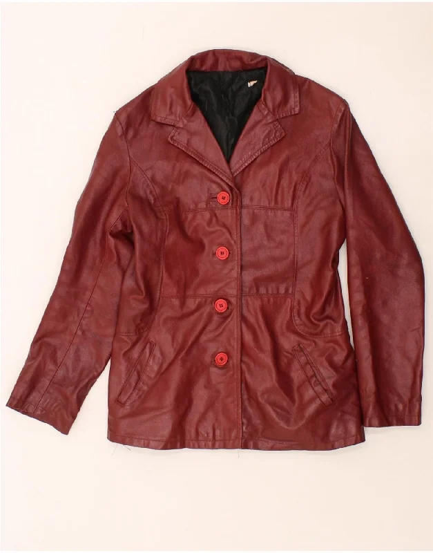 Affordable Women's Clothing VINTAGE Womens Leather Jacket UK 10 Small Burgundy