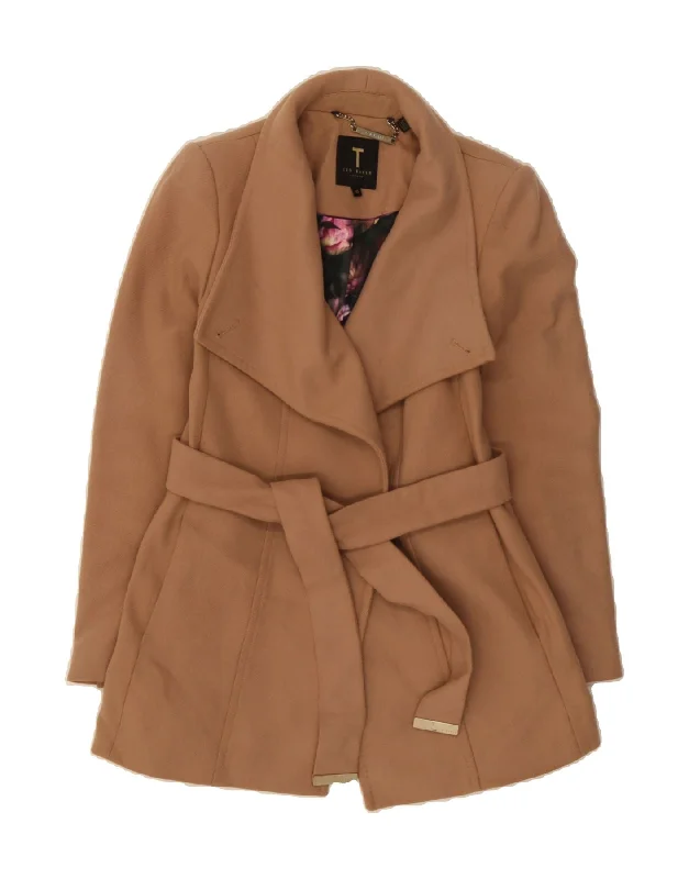 Fashion-Forward Women's Clothing TED BAKER Womens Overcoat Size 0 2XS Brown Wool