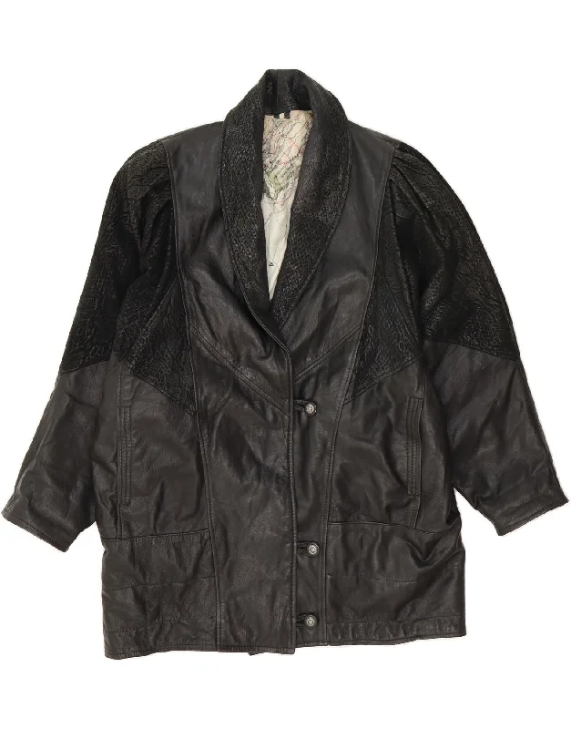 Women's Formal Wear VINTAGE Womens Leather Coat UK 16 Large Black Animal Print