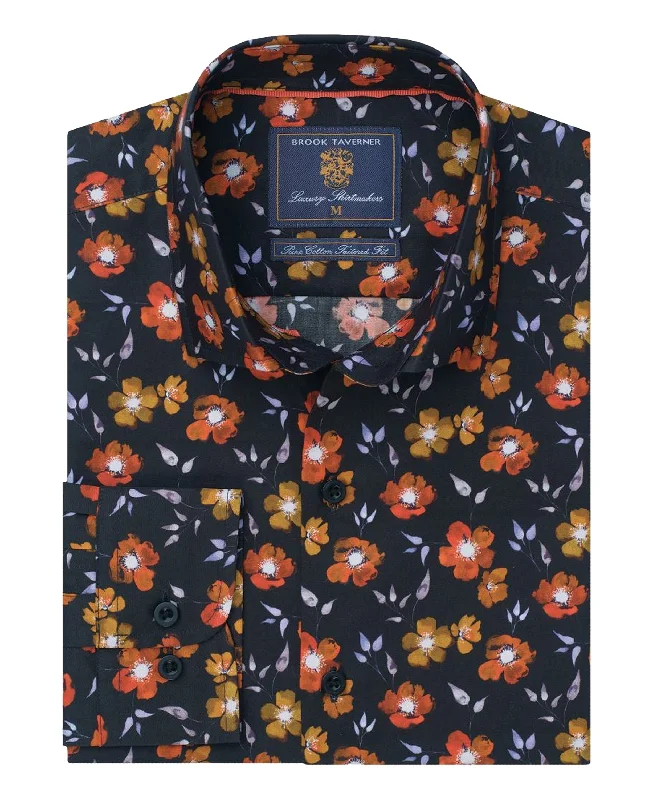 Women's Professional Attire Floral Print Tailored Shirt - Black