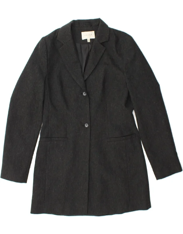 Clothing Brands SASHA Womens Longline 2 Button Blazer Jacket UK 10 Small Grey Wool
