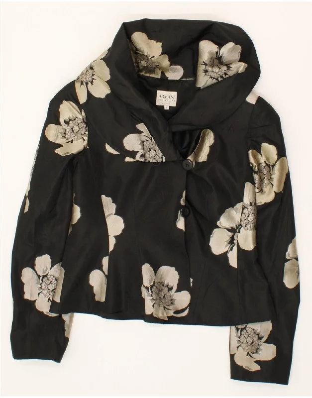 Chic Women's Clothing ARMANI COLLEZIONI Womens 2 Button Blazer Jacket IT 46 Large Black Floral Chic Women's Clothing ARMANI COLLEZIONI Womens 2 Button Blazer Jacket IT 46 Large Black Floral
