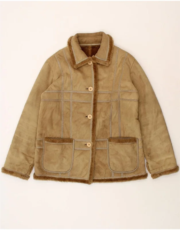 Stylish Women's Outfit VINTAGE Womens Sherpa Jacket IT 48 XL Brown Polyester