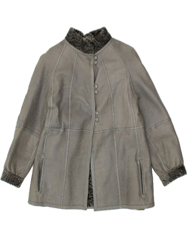 Women's Wardrobe Apparel VINTAGE Womens Leather Overcoat UK 12 Medium Grey