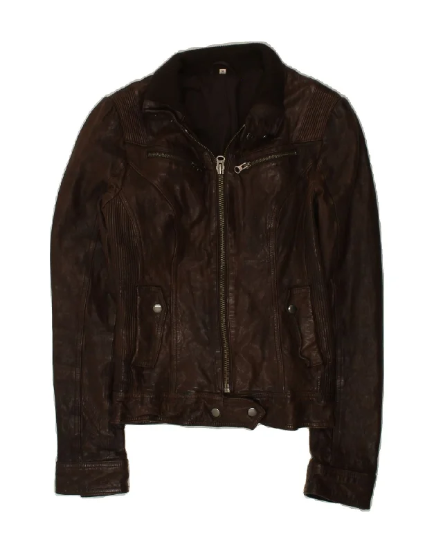 Relaxed Style YESSICA Womens Faux Leather Jacket EU 36 Small Brown Polyester