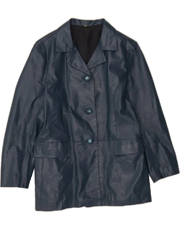 Affordable Women's Outfit VINTAGE Womens Leather Jacket IT 48 XL Navy Blue Leather
