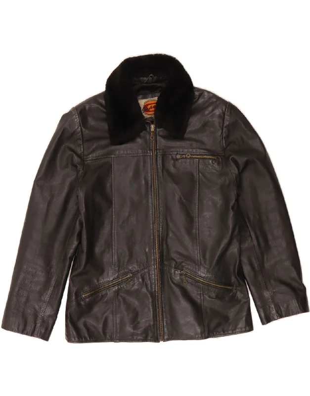Trendy Boutiques Online VINTAGE Womens Leather Jacket UK 16 Large Black Leather